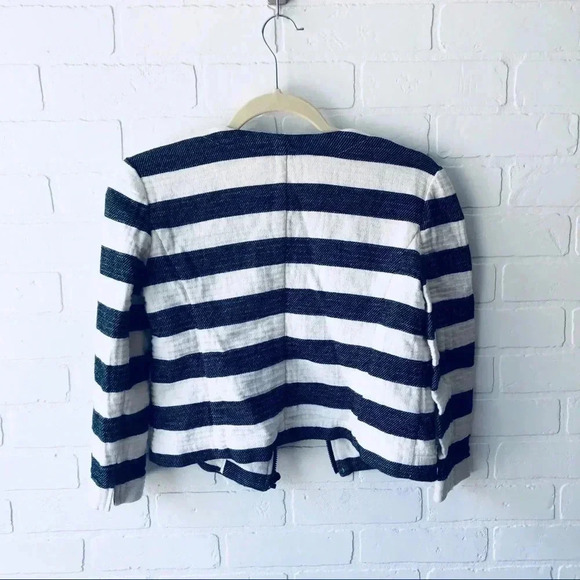 LOFT Gray/Cream Striped Cropped Jacket 2 - Picture 5 of 6